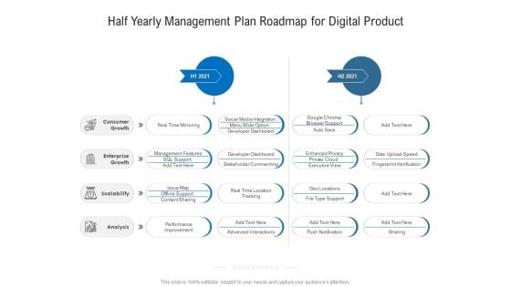 Half Yearly Management Plan Roadmap For Digital Product Slides