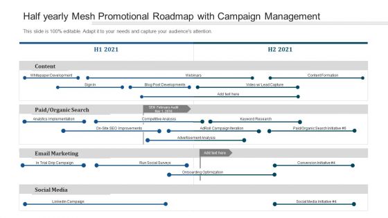 Half Yearly Mesh Promotional Roadmap With Campaign Management Formats