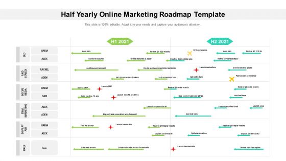 Half Yearly Online Marketing Roadmap Template Diagrams