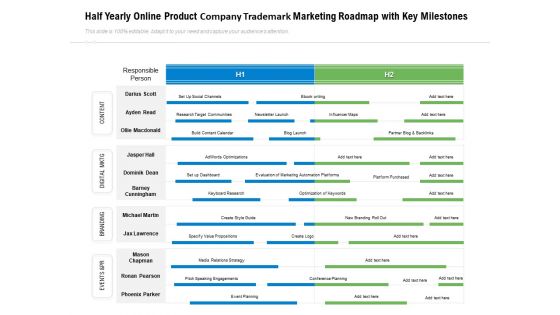 Half Yearly Online Product Company Trademark Marketing Roadmap With Key Milestones Guidelines