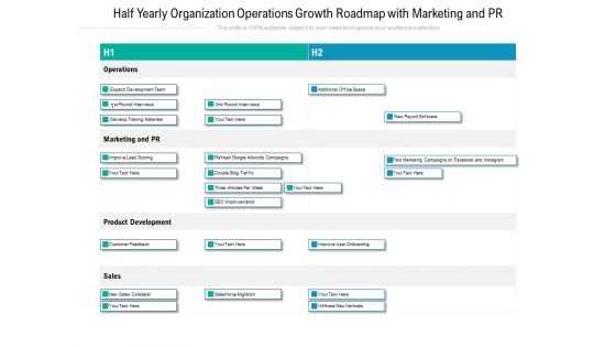 Half Yearly Organization Operations Growth Roadmap With Marketing And PR Professional