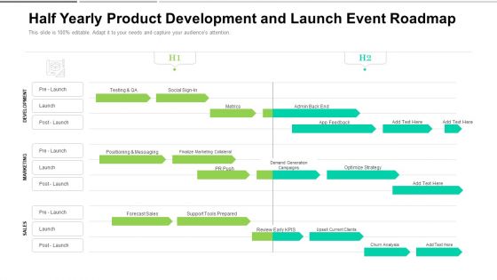 Half Yearly Product Development And Launch Event Roadmap Slides