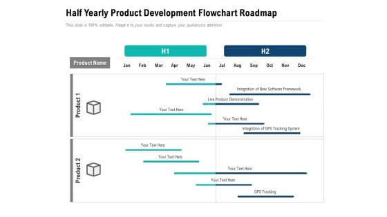 Half Yearly Product Development Flowchart Roadmap Themes