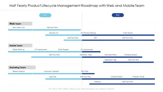 Half Yearly Product Lifecycle Management Roadmap With Web And Mobile Team Background