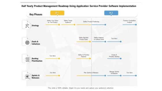 Half Yearly Product Management Roadmap Using Application Service Provider Software Implementation Sample