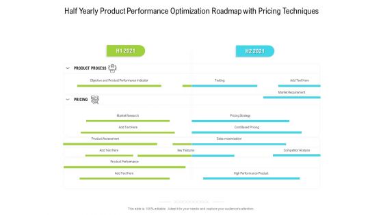 Half Yearly Product Performance Optimization Roadmap With Pricing Techniques Graphics