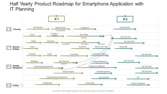 Half Yearly Product Roadmap For Smartphone Application With IT Planning Elements Half Yearly Product Roadmap For Smartphone Application With IT Planning Elements