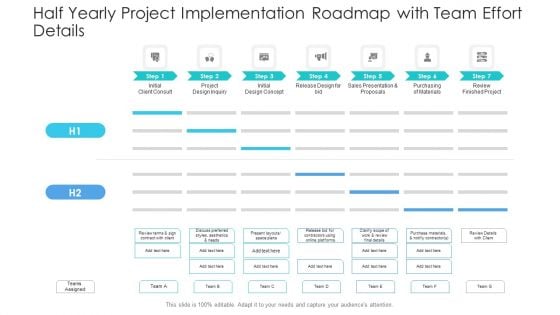 Half Yearly Project Implementation Roadmap With Team Effort Details Ideas