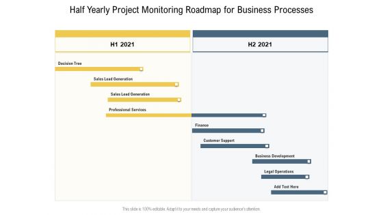 Half Yearly Project Monitoring Roadmap For Business Processes Icons