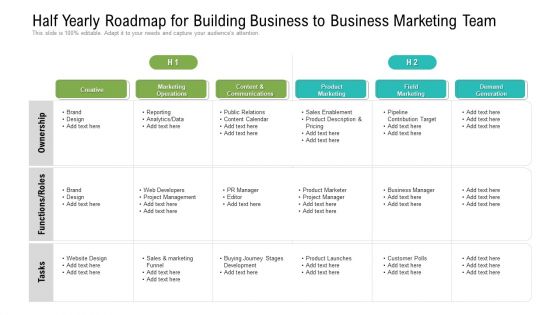 Half Yearly Roadmap For Building Business To Business Marketing Team Information