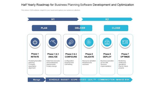 Half Yearly Roadmap For Business Planning Software Development And Optimization Inspiration