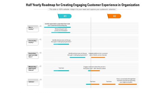 Half Yearly Roadmap For Creating Engaging Customer Experience In Organization Structure