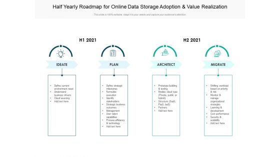 Half Yearly Roadmap For Online Data Storage Adoption And Value Realization Diagrams