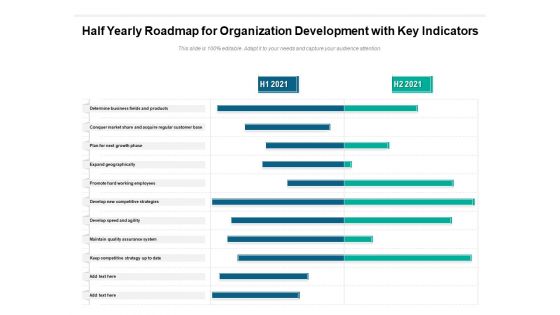 Half Yearly Roadmap For Organization Development With Key Indicators Icons