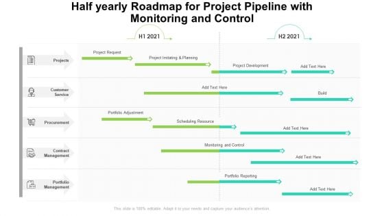 Half Yearly Roadmap For Project Pipeline With Monitoring And Control Diagrams