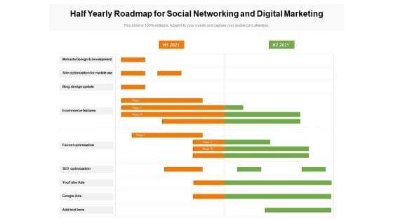 Half Yearly Roadmap For Social Networking And Digital Marketing Template