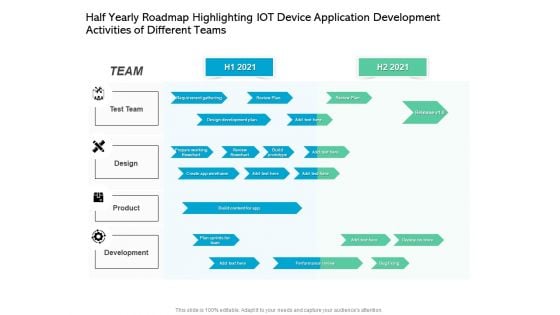 Half Yearly Roadmap Highlighting IOT Device Application Development Activities Of Different Teams Portrait Half Yearly Roadmap Highlighting IOT Device Application Development Activities Of Different Teams Portrait