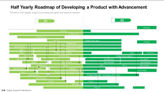 Half Yearly Roadmap Of Developing A Product With Advancement Topics