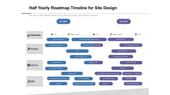 Half Yearly Roadmap Timeline For Site Design Icons