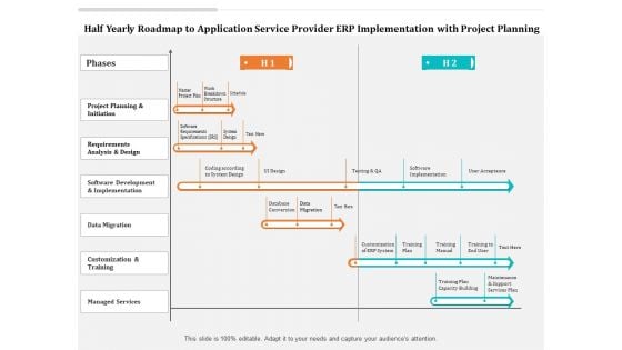 Half Yearly Roadmap To Application Service Provider ERP Implementation With Project Planning Diagrams