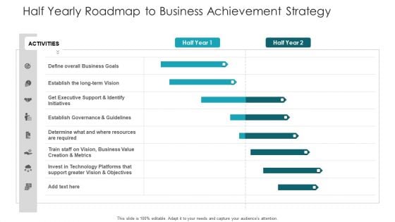 Half Yearly Roadmap To Business Achievement Strategy Ppt Infographic Template Guide PDF