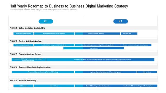 Half Yearly Roadmap To Business To Business Digital Marketing Strategy Infographics