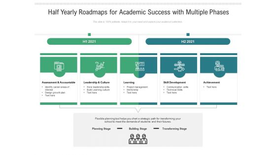 Half Yearly Roadmaps For Academic Success With Multiple Phases Icons