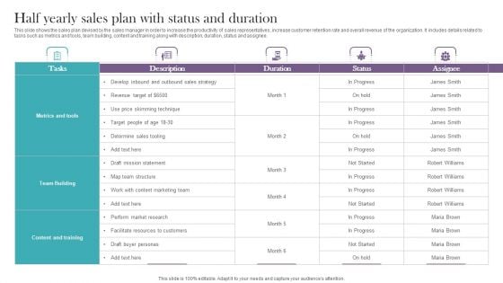 Half Yearly Sales Plan With Status And Duration Download PDF