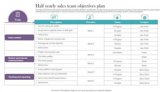 Half Yearly Sales Team Objectives Plan Demonstration PDF