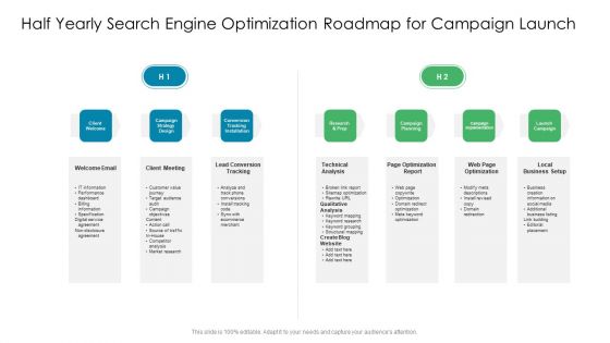 Half Yearly Search Engine Optimization Roadmap For Campaign Launch Portrait