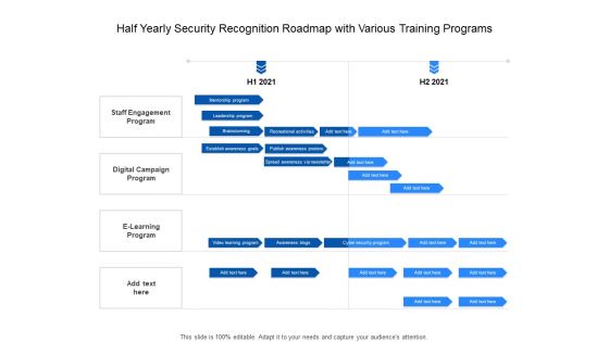 Half Yearly Security Recognition Roadmap With Various Training Programs Themes