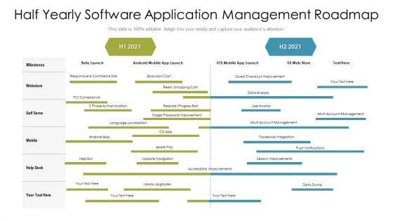 Half Yearly Software Application Management Roadmap Template