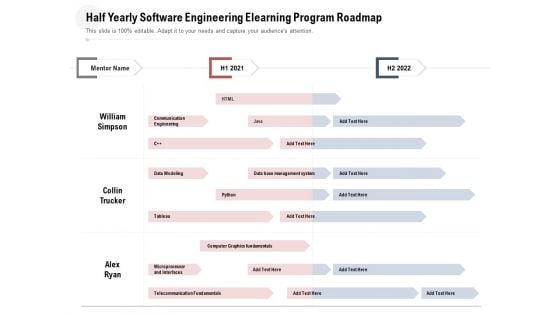 Half Yearly Software Engineering Elearning Program Roadmap Icons