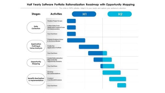 Half Yearly Software Portfolio Rationalization Roadmap With Opportunity Mapping Slides