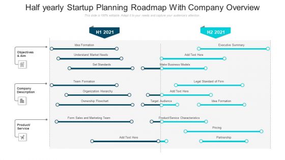 Half Yearly Startup Planning Roadmap With Company Overview Designs