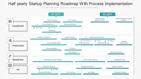 Half Yearly Startup Planning Roadmap With Process Implementation Diagrams