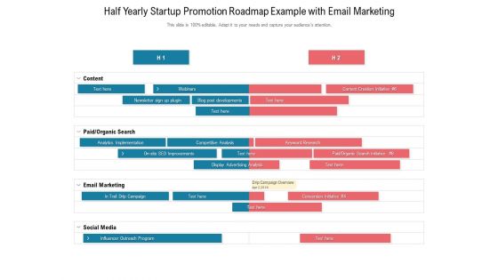 Half Yearly Startup Promotion Roadmap Example With Email Marketing Icons