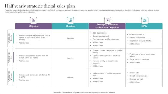 Half Yearly Strategic Digital Sales Plan Diagrams PDF