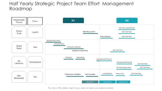 Half Yearly Strategic Project Team Effort Management Roadmap Background