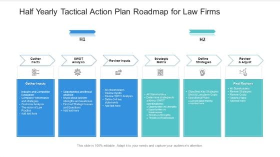Half Yearly Tactical Action Plan Roadmap For Law Firms Summary
