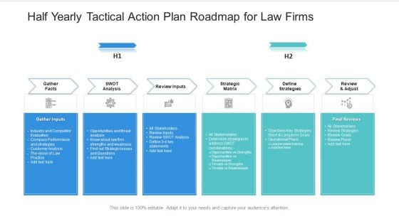 Half Yearly Tactical Action Plan Roadmap For Law Firms Summary