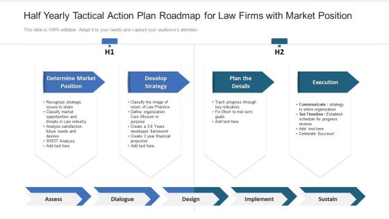 Half Yearly Tactical Action Plan Roadmap For Law Firms With Market Position Guidelines