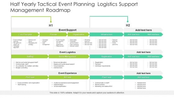 Half Yearly Tactical Event Planning Logistics Support Management Roadmap Infographics Half Yearly Tactical Event Planning Logistics Support Management Roadmap Infographics