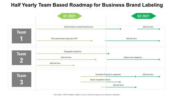 Half Yearly Team Based Roadmap For Business Brand Labeling Slides