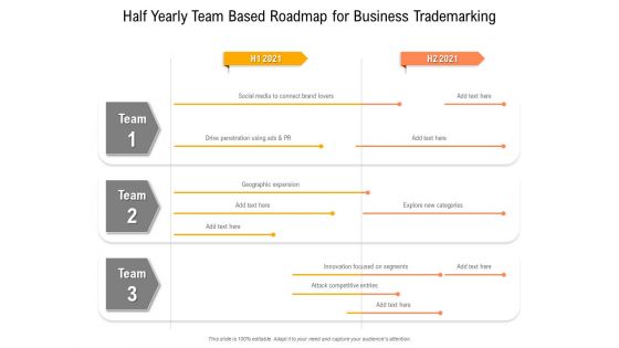 Half Yearly Team Based Roadmap For Business Trademarking Formats