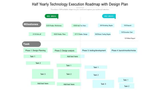Half Yearly Technology Execution Roadmap With Design Plan Slides