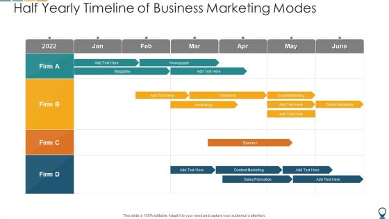 Half Yearly Timeline Of Business Marketing Modes Download PDF