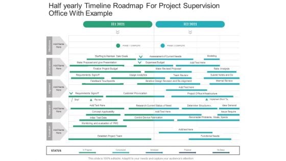 Half Yearly Timeline Roadmap For Project Supervision Office With Example Brochure