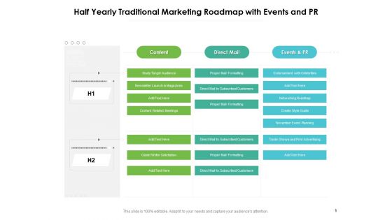 Half Yearly Traditional Marketing Roadmap With Events And PR Structure