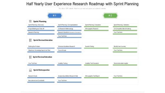 Half Yearly User Experience Research Roadmap With Sprint Planning Background